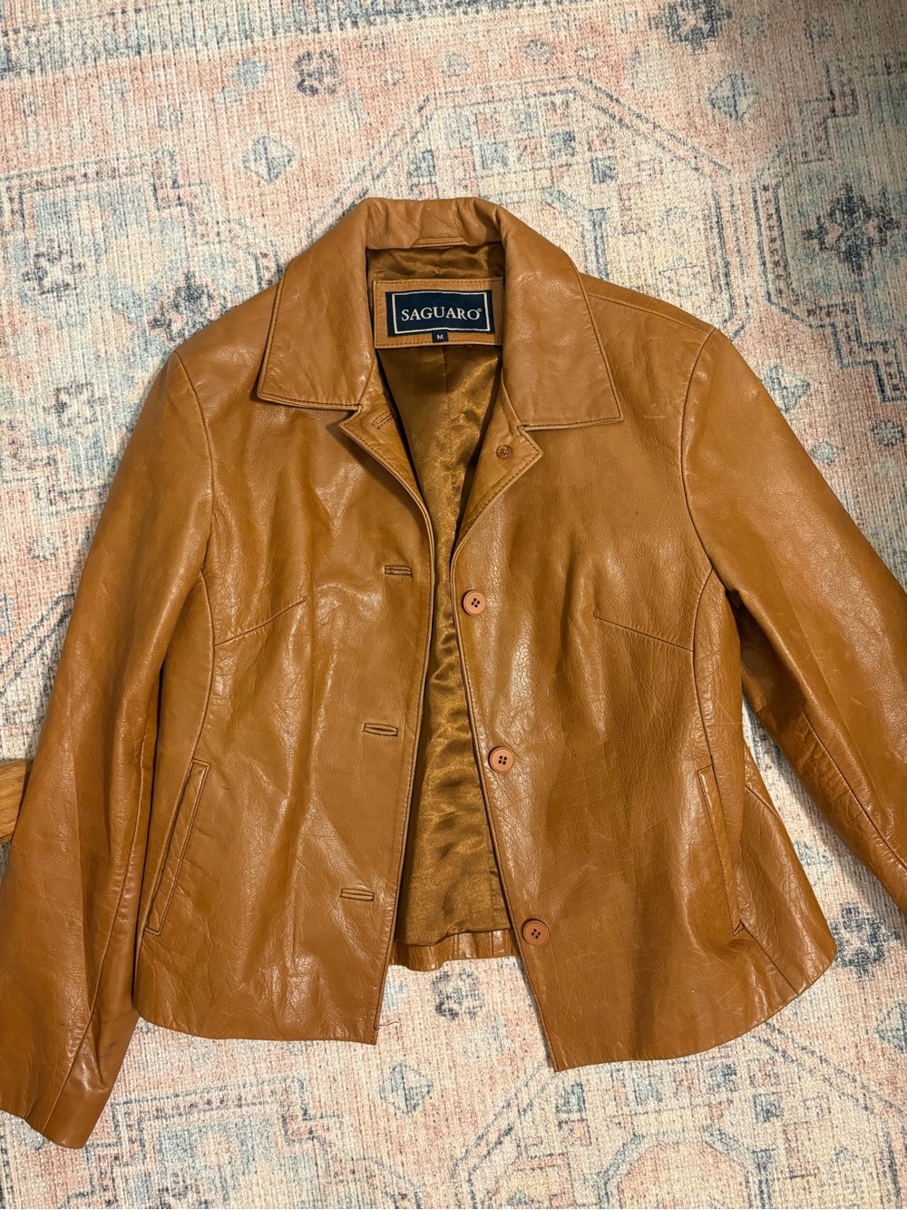 Saguaro Women's Cognac Leather Button Jacket